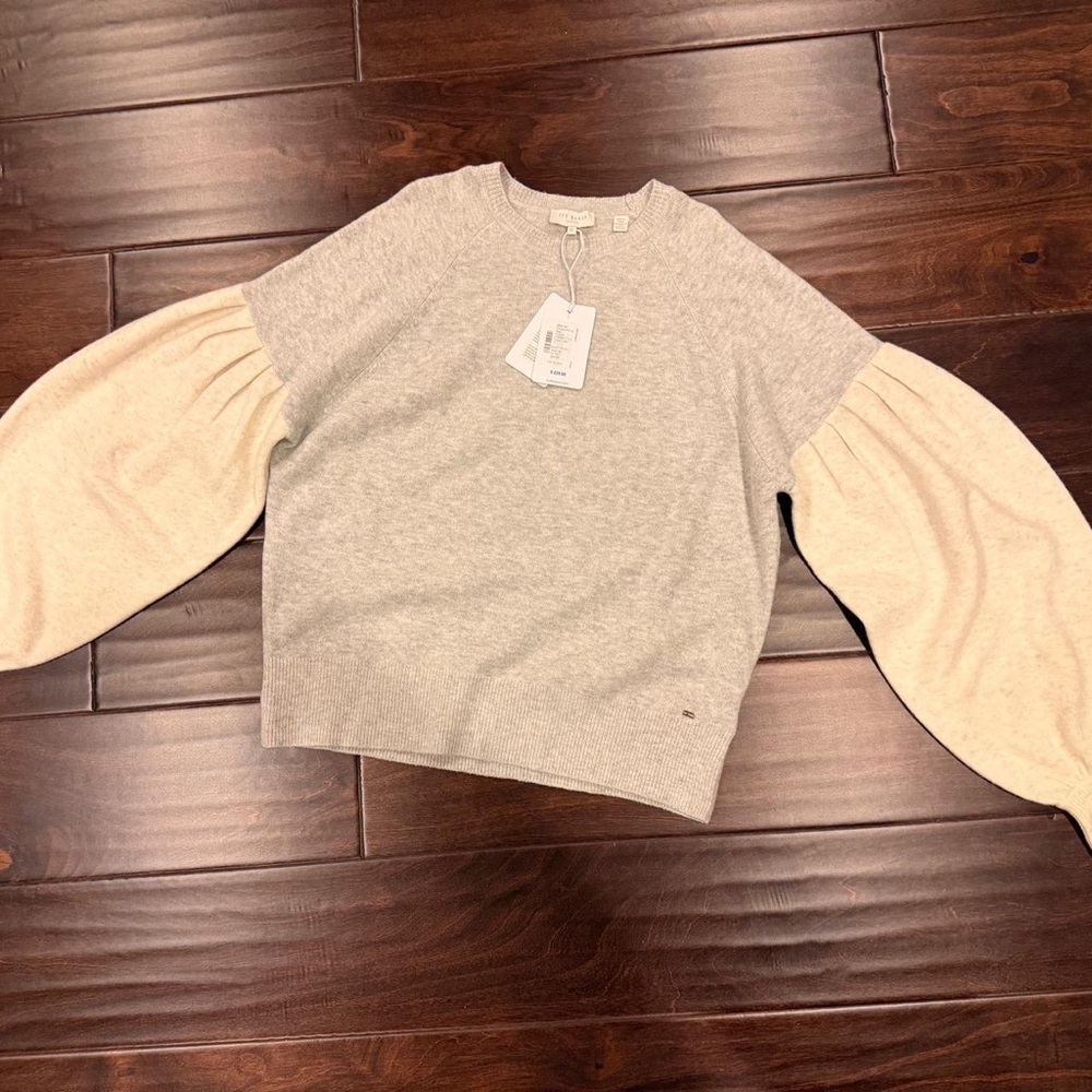 Ted Baker Gray and Cream Cowl Sweater